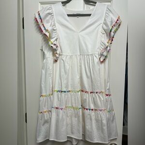Crosby by Mollie beautiful white dress with colorful trim.